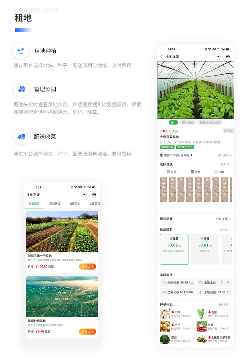 攝像頭實(shí)時(shí)查看菜地實(shí)況、傳感器數(shù)據(jù)實(shí)時(shí)數(shù)據(jù)反饋、根據(jù) 傳感器配合遠(yuǎn)程控制澆水、施肥、除草。